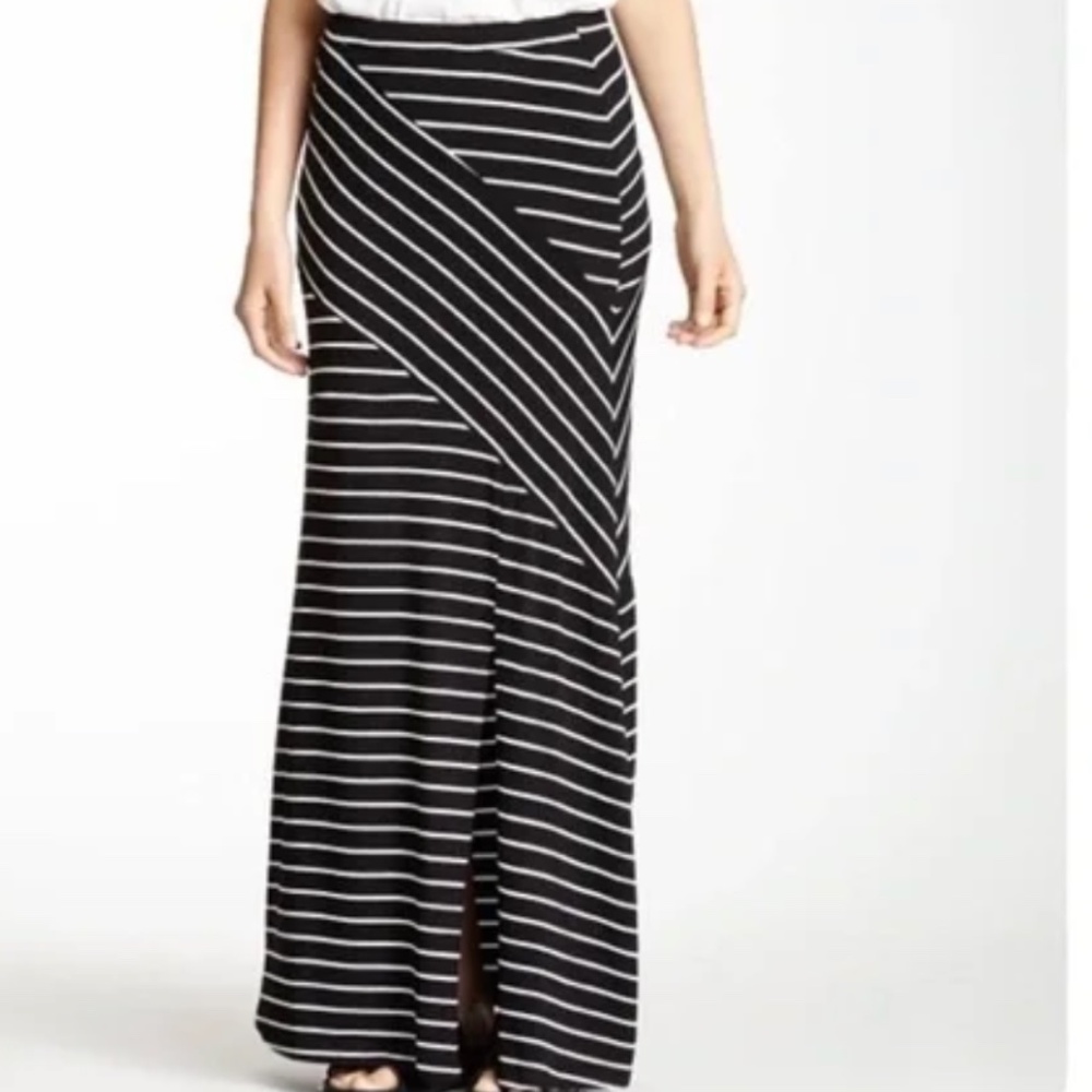 Matty M || black asymmetric stripe maxi skirt